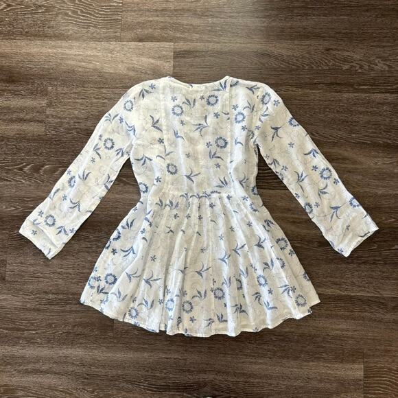 CP Shades Blue Floral Print Linen Dress Size Small Long Sleeve Peasant Tunic EUC - Picture 11 of 16